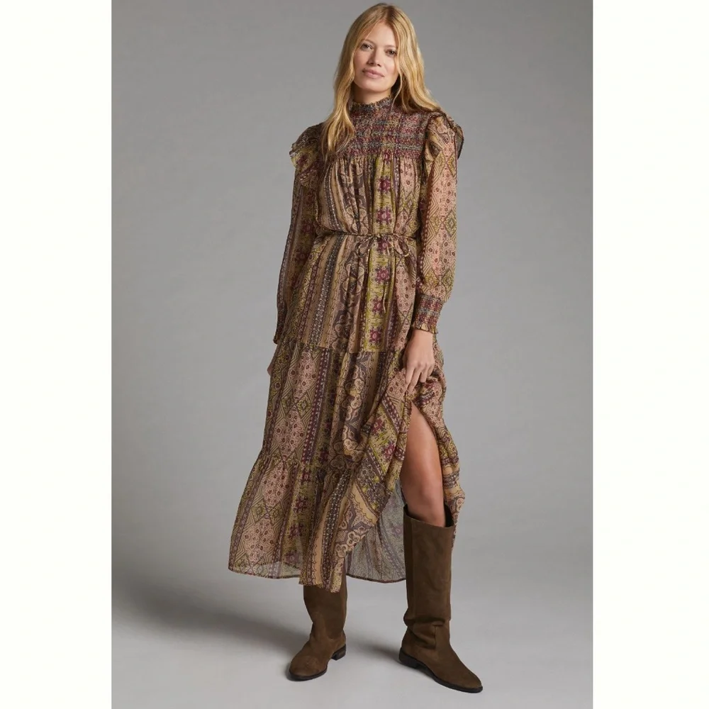 NWT Anthropologie Llani Smocked Midi Dress XXS - Picture 2 of 4